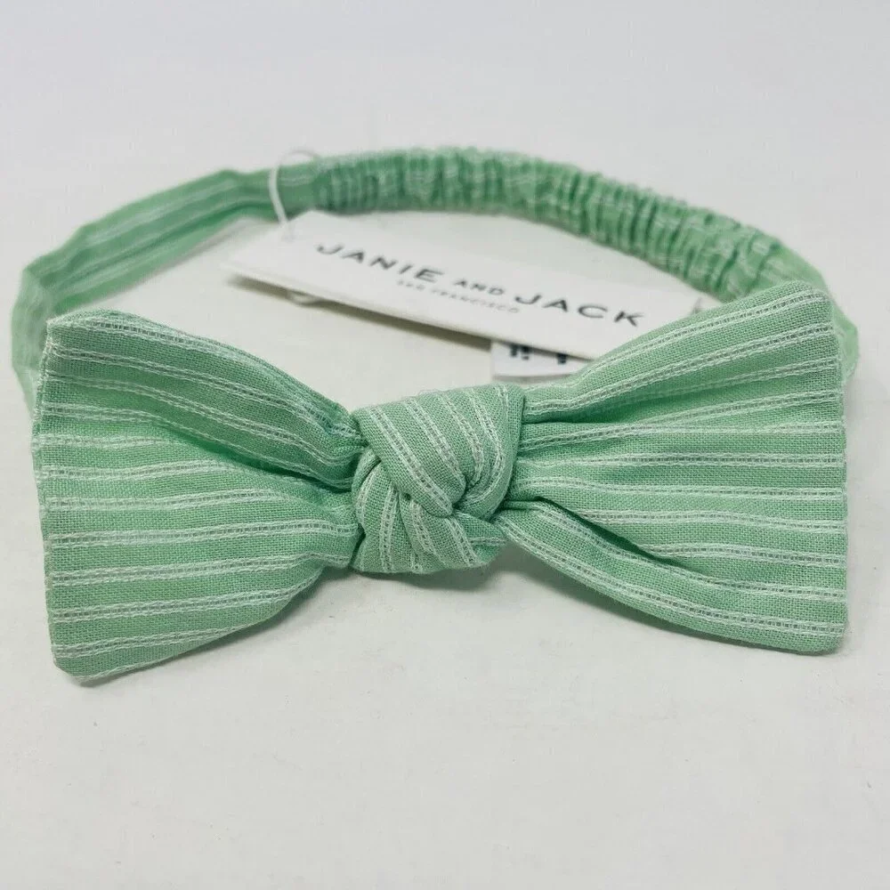 Janie and Jack Baby Girls One Size‎ Elastic Green Striped Headband with Bow $14
